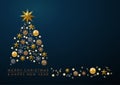 Vector Abstract cover Golden Christmas Tree, with text on blue background