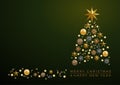 Vector Abstract cover Golden Christmas Tree, with text on green background