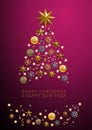 Vector Abstract cover Golden Christmas Tree, with text on purple background