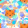 Vector abstract cute pattern jungle tiger. For print on a T-shirt, a picture in the nursery.