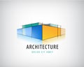 Vector abstract 3d architecture sign, building plan logo, house design