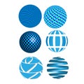 Vector abstract 3D blue spheres, globes, graphic design icons, abstract circles