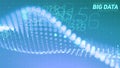 Vector abstract data particle wave, points array, shallow depth of field. Futuristic illustration. Big Data digital Royalty Free Stock Photo