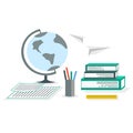 Vector illustration of a globe, books, Desk. Admission of student.