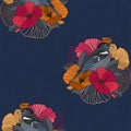 Abstract floral seamless pattern, bird and flower Royalty Free Stock Photo