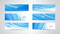 Vector abstract flow wavy banners set. Water, stream, energy stream horizontal backgrounds. Wave Liquid, transparent Royalty Free Stock Photo