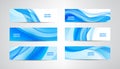 Vector abstract flow wavy banners set. Water, stream, energy stream horizontal backgrounds. Wave Liquid, transparent Royalty Free Stock Photo