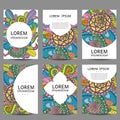 Vector abstract flowers set of brochures in doodle style. Royalty Free Stock Photo
