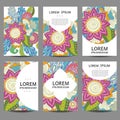 Vector abstract flowers set of brochures in doodle style. Royalty Free Stock Photo