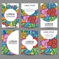 Vector abstract flowers set of brochures in doodle style. Royalty Free Stock Photo