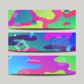 Vector abstract fun banners with modern liquid splashes of geometric shapes, lines and dots Royalty Free Stock Photo