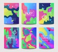 Vector abstract fun A4 brochure cover templates with modern liquid splashes of geometric shapes, lines and dots Royalty Free Stock Photo