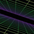 Vector abstract futuristic dark background with vision perspective. Retro design - fashion 80-90s. Color grid neon infinity