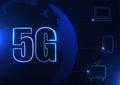 Vector abstract 5G new wireless internet connection background. Global network high speed network. 5G symbol construted with