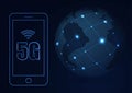 Vector abstract 5G new wireless internet connection background. Global network high speed network. 5G symbol construted with