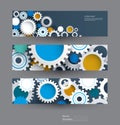 Vector abstract gear wheel, banners set. High tech technology and engineering background Royalty Free Stock Photo