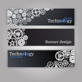 Vector abstract gear wheel and circuit board, banner set. Royalty Free Stock Photo