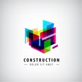 Vector abstract geometric construction, structure logo. Colorful 3d architecture