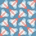 Vector abstract geometric orange and blue tulips seamless pattern. Regularly repeating shapes of flowers in retro style. Royalty Free Stock Photo