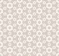Vector abstract geometric pattern with flower shapes, stars. Beige and white