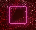 Vector Abstract Glowing Background, Neon Lights, Square Frame on Network Connections Background, Bright Red and Magenta Colors. Royalty Free Stock Photo