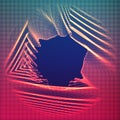 Vector abstract glowing point noise red background. Array of glowing points in form of distorted surface. Royalty Free Stock Photo