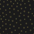 Vector abstract gold stars outline seamless pattern on the black background