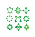 Vector abstract green petals, round shapes, symbols set