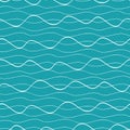 Vector abstract hand drawn doodle ocean waves. Seamless hand drawn pattern on aqua blue background. Overlapping small