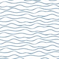 Vector abstract hand drawn navy blue doodle ocean waves. Seamless geometric pattern on white background. Abstract linear Royalty Free Stock Photo