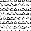 Vector hand drawn seamless triangle pattern. Black and white ink background. Design for fashion textile print. Royalty Free Stock Photo