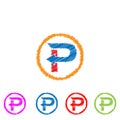 Vector abstract hatched letter p in circle. Flat design.