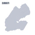 Vector abstract hatched map of Djibouti with curve lines isolated on a white background.