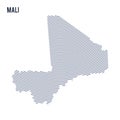 Vector abstract hatched map of Mali with curve lines isolated on a white background.