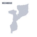 Vector abstract hatched map of Mozambique with curve lines isolated on a white background.