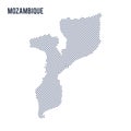Vector abstract hatched map of Mozambique with spiral lines isolated on a white background.