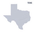 Vector abstract hatched map of of State of Texas with curve lines isolated on a white background.