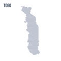 Vector abstract hatched map of Togo with curve lines isolated on a white background.
