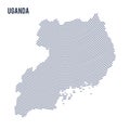 Vector abstract hatched map of Uganda with curve lines isolated on a white background.