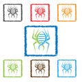 Vector abstract hatched spider in rectangular. Flat design.