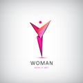 Vector abstract human logo. Woman body, health care, geometric stylized figure, 3d origami man