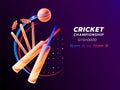 Vector abstract illustration of cricket sport from colored liquid splashes and brush strokes with neon lines and colored