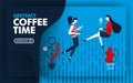 Vector abstract illustration .illustration website banner with blue, dark blue and red with coffee time theme. two women were rela