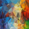 Vector irregular polygon background - triangle low poly pattern - full spectrum multi color rainbow - blue, orange, green Royalty Free Stock Photo