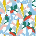 Vector abstract leaf with color-blocking background illustration seamless repeat pattern