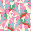 Vector abstract leaf with color-blocking background illustration seamless repeat pattern