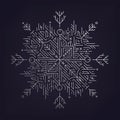 Vector abstract linear snowflake, artdeco christmas, new year sign. Gradient silver artdeco holiday card, logo, poster