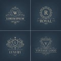 Vector abstract logotypes, icons. Set Luxury Logos template calligraphic elegant ornament lines.