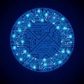 Vector abstract luminescent technology element, round blue neon