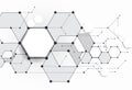 Vector Abstract molecules with 3D paper polygon on light gray background.